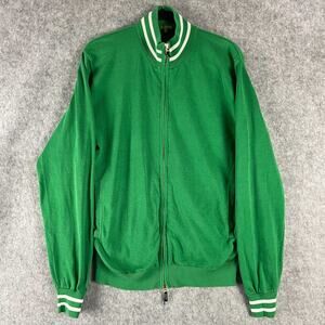 Sid Mashburn Sweater Cardigan Mens XL Green Stripe Full Zip Knit Cotton Track